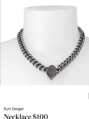 Kurt Geiger Gunmetal Chunky Chain Necklace with Pave Shell Charm
